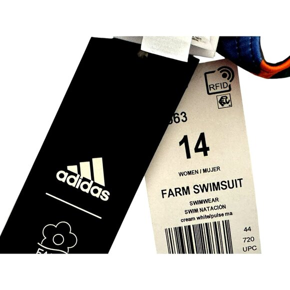 Farm Rio Adidas Multi Tropical Island Party Colorful Graphic Swimsuit Sz14 NEW - Picture 6 of 9